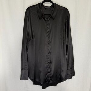 Lane Bryant Women's Black Satin Button Down Shirt